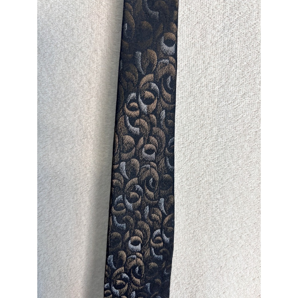 Damon Mens Silk Necktie Abstract Swirl Geometric Bronze Silver Black Jacquard
